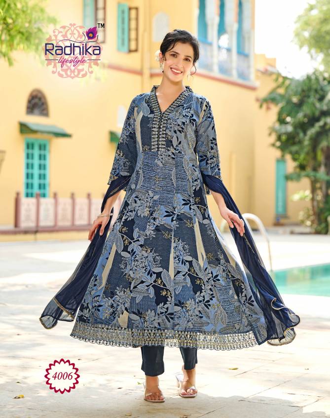 Anarkali Vol 4 By Radhika Rayon Embroidery Kurti With Bottom Dupatta Wholesale Price In Surat